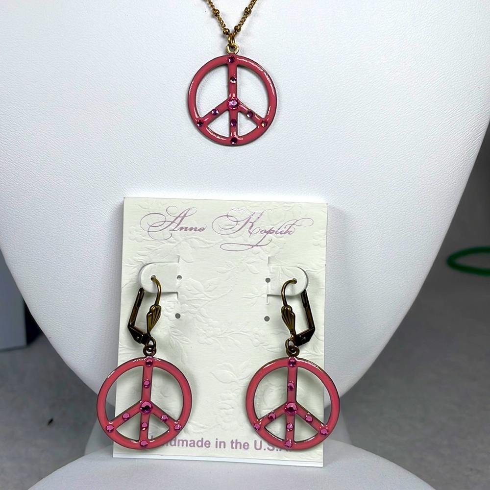 Anne Koplik Peace Sign Necklace With Earrings